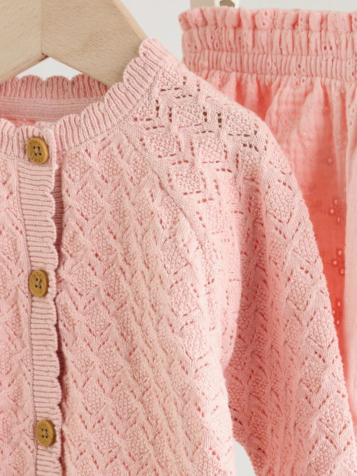 Pink knitted baby cardigan and knickers 2 Piece Set (0mths-2yrs)