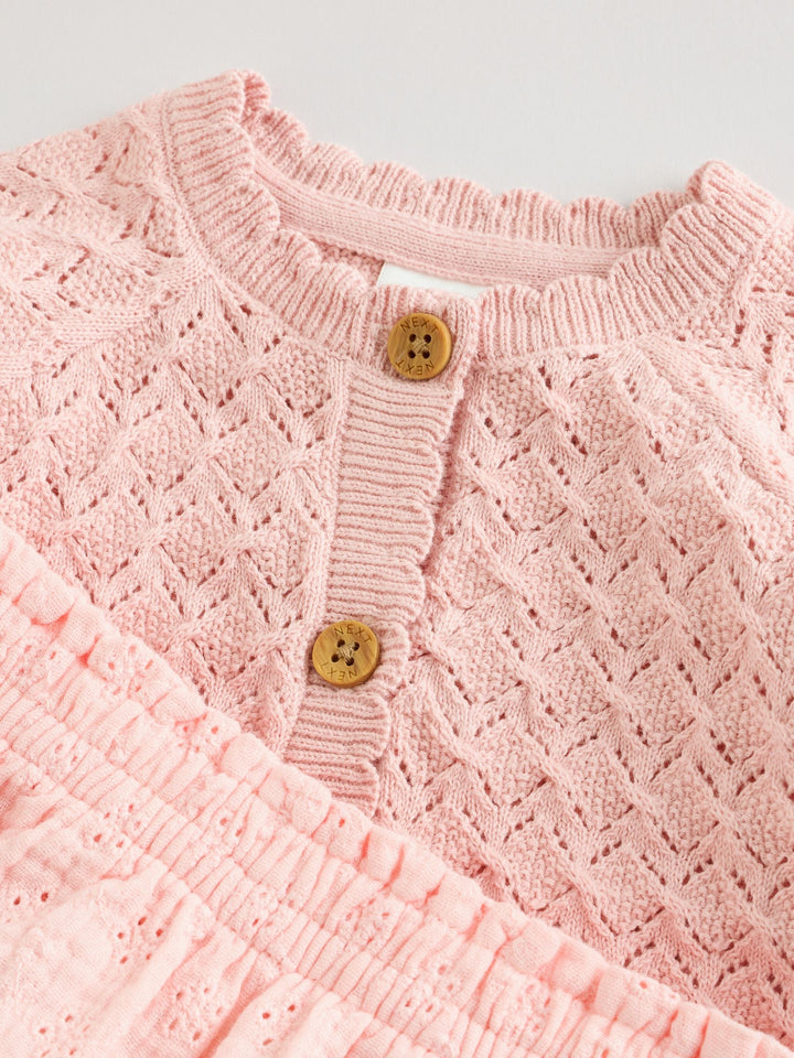 Pink knitted baby cardigan and knickers 2 Piece Set (0mths-2yrs)