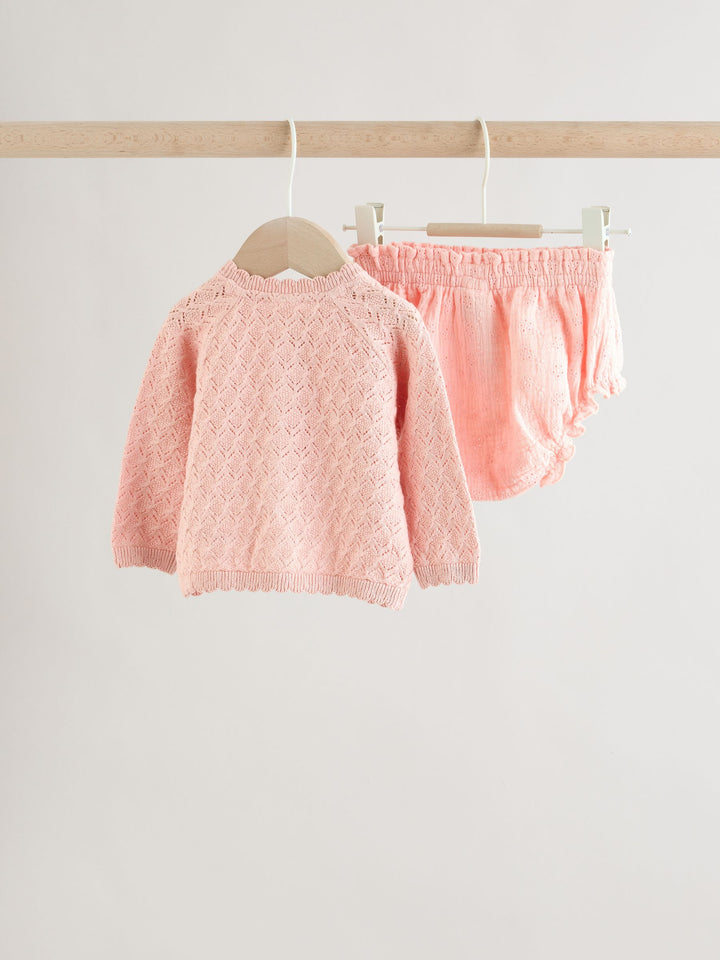 Pink knitted baby cardigan and knickers 2 Piece Set (0mths-2yrs)