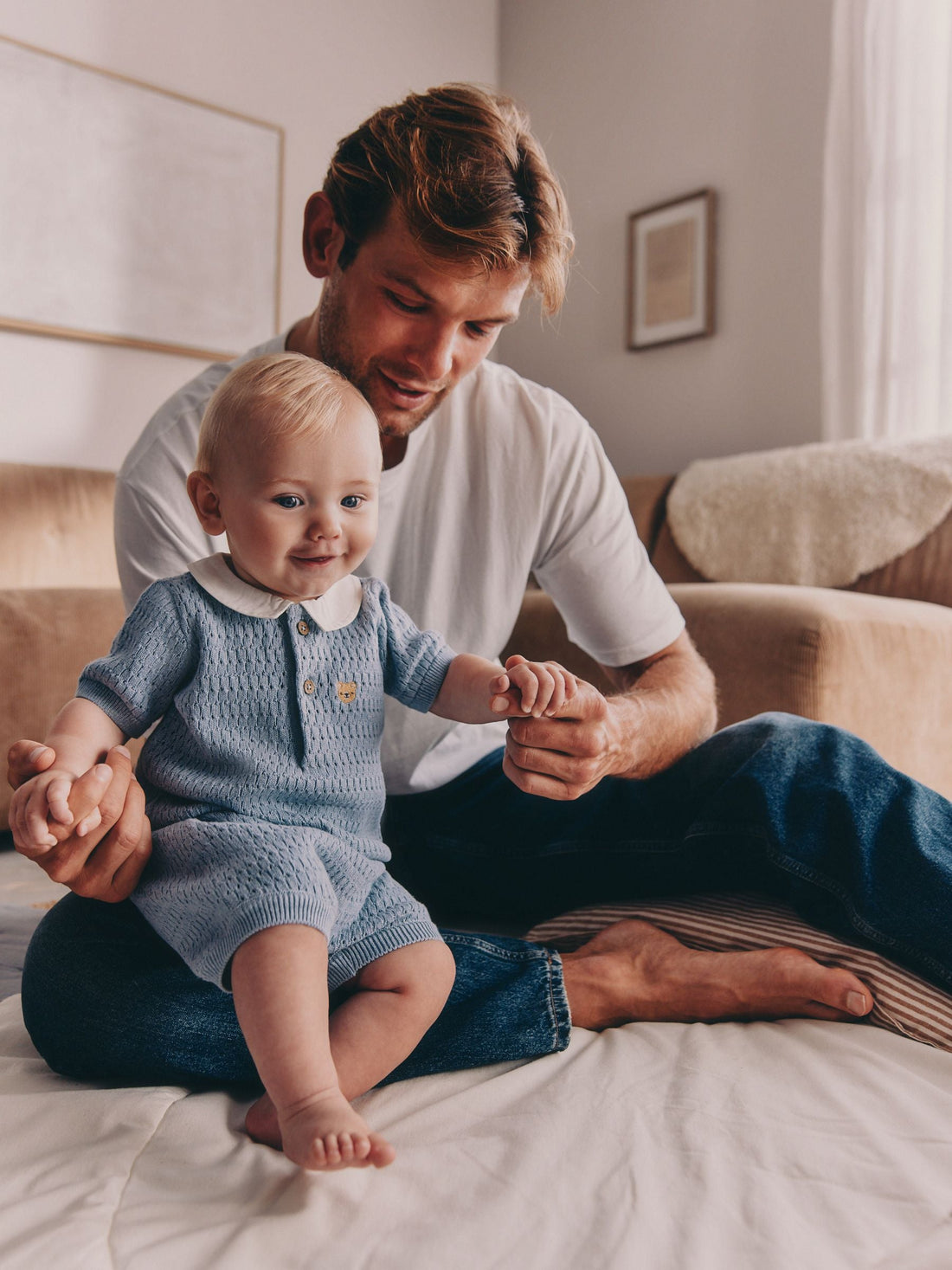 Blue Collared Knit Top and Shorts Baby Set (0mths-2yrs)