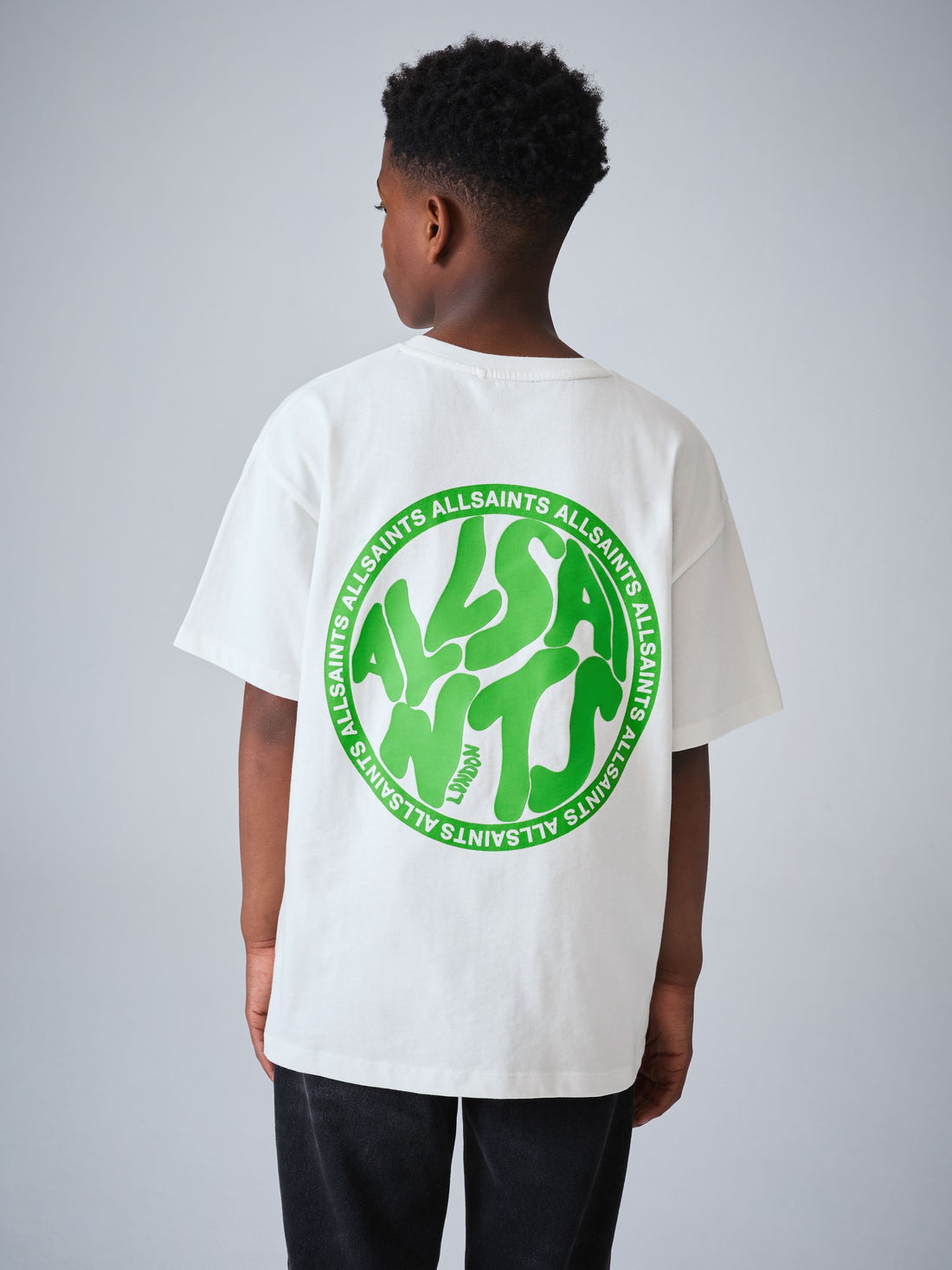 smALLSAINTS White/Green Oversized Distortion Crew Neck Cotton T-Shirt
