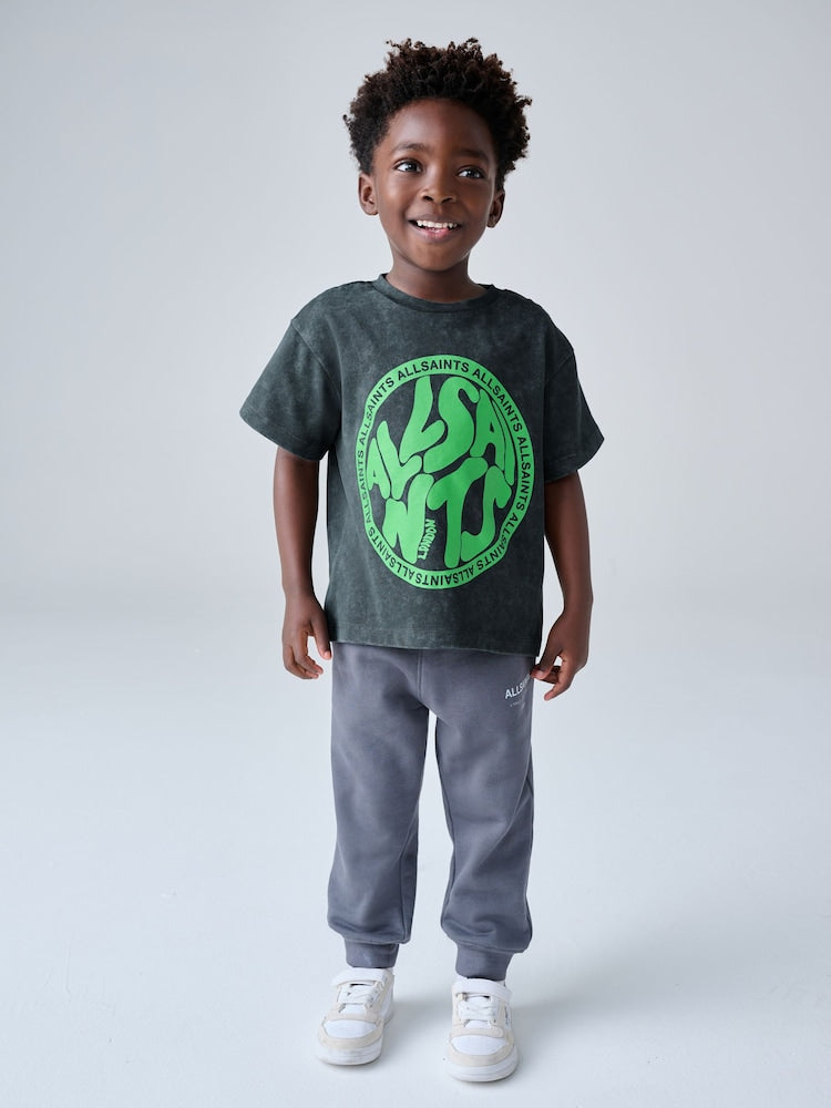 smALLSAINTS Washed Black Oversized Distortion Crew Neck Younger T-Shirt