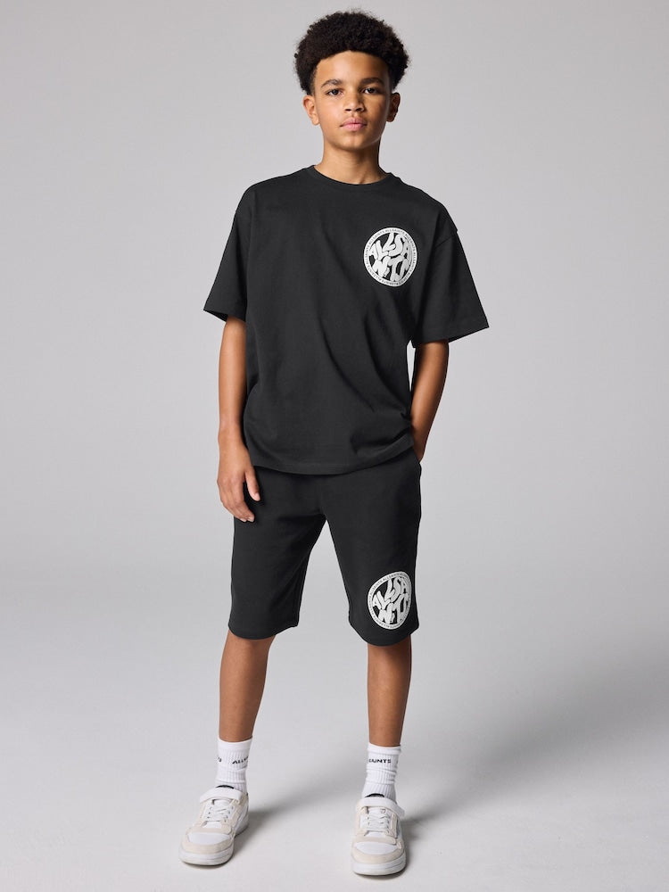 smALLSAINTS Black Distortion T-Shirt and Sweat Shorts Set