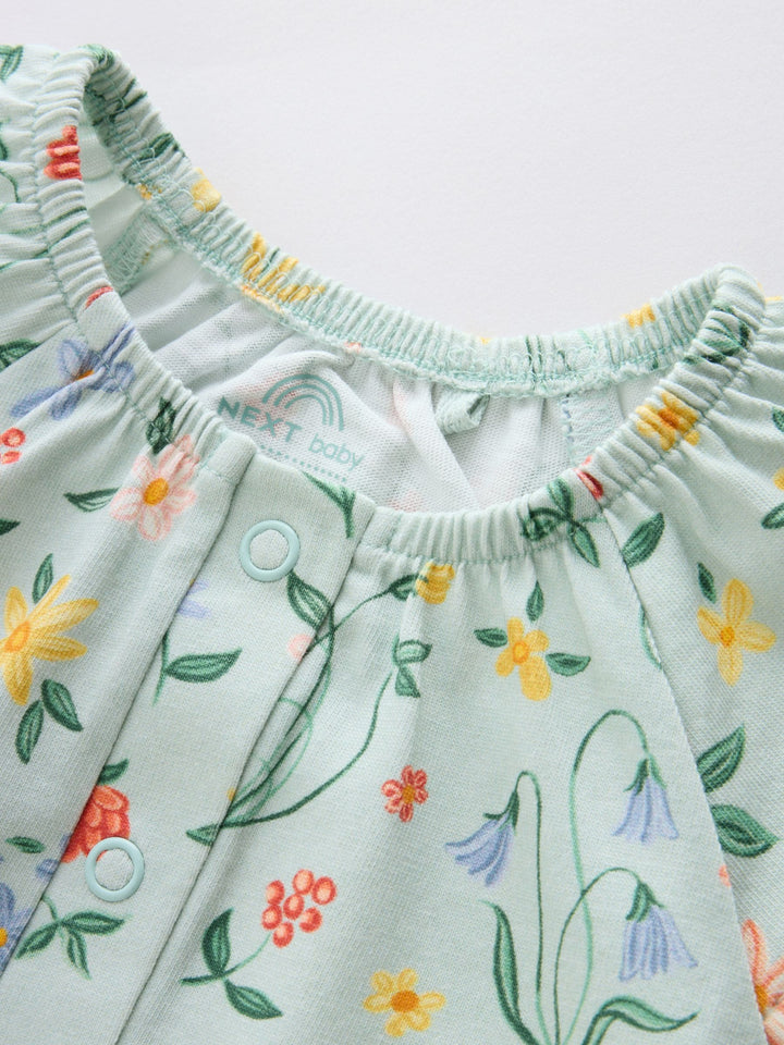 Yellow and Blue Floral Fairy Mouse 4 Pack Jersey Baby Rompers 4 Pack