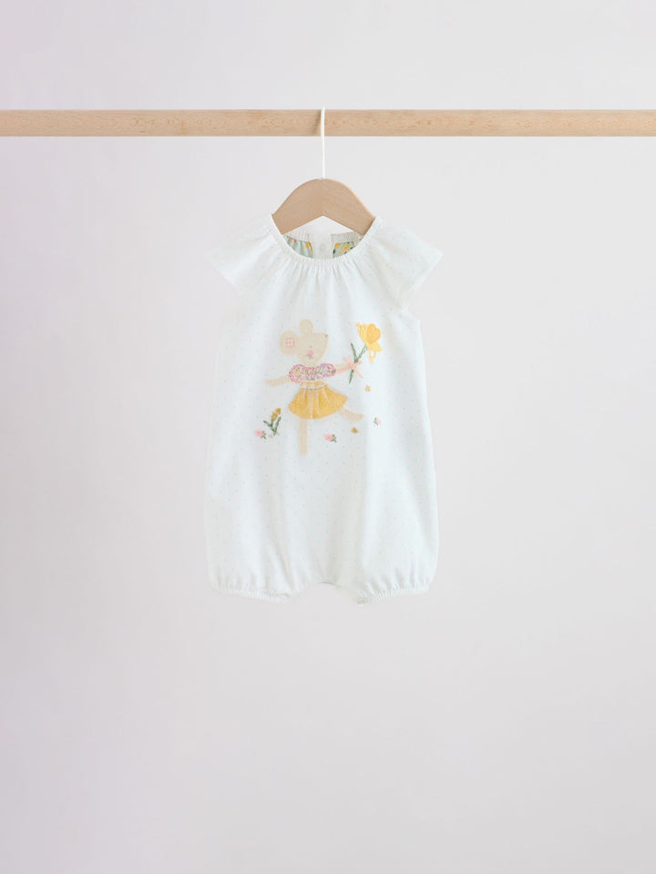 Yellow and Blue Floral Fairy Mouse 4 Pack Jersey Baby Rompers 4 Pack