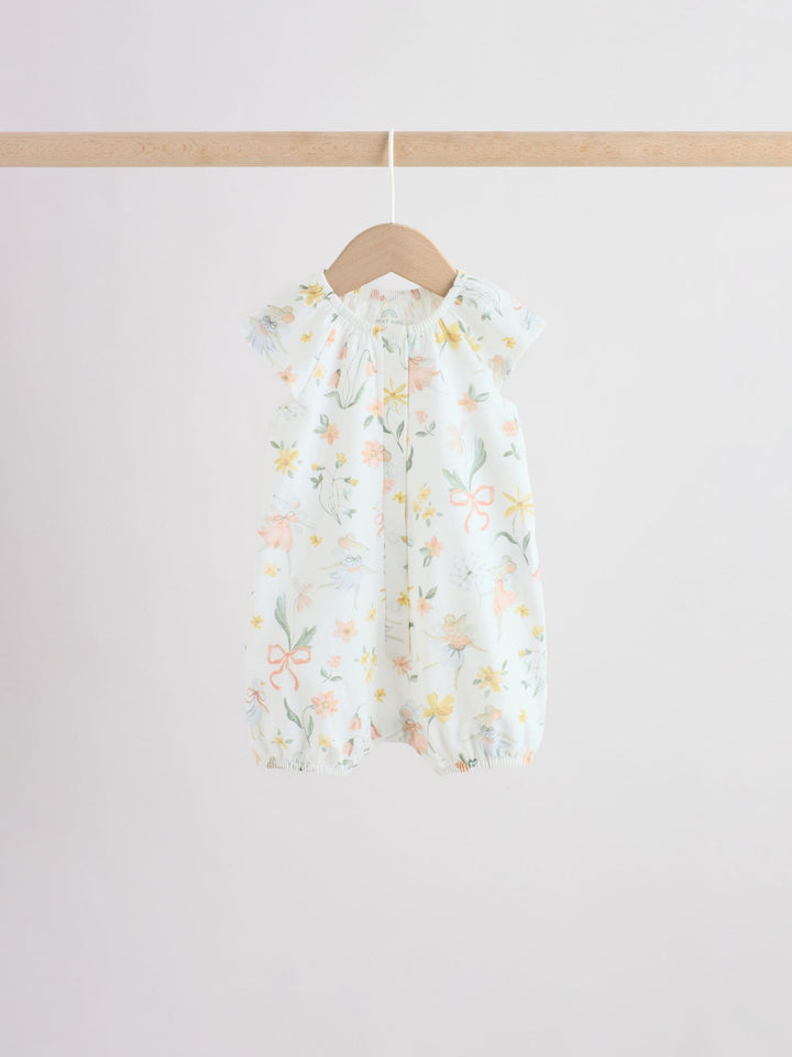 Yellow and Blue Floral Fairy Mouse 4 Pack Jersey Baby Rompers 4 Pack