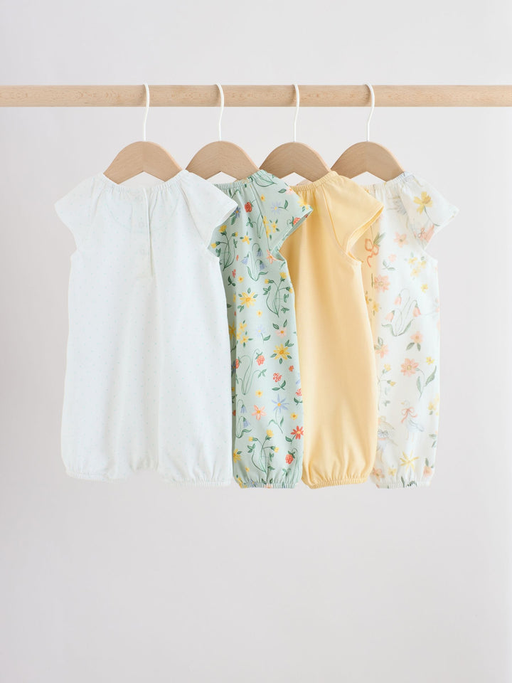 Yellow and Blue Floral Fairy Mouse 4 Pack Jersey Baby Rompers 4 Pack