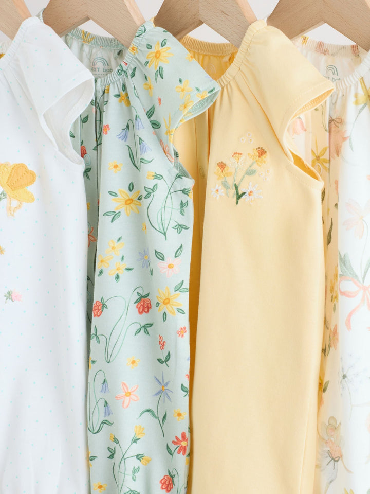 Yellow and Blue Floral Fairy Mouse 4 Pack Jersey Baby Rompers 4 Pack