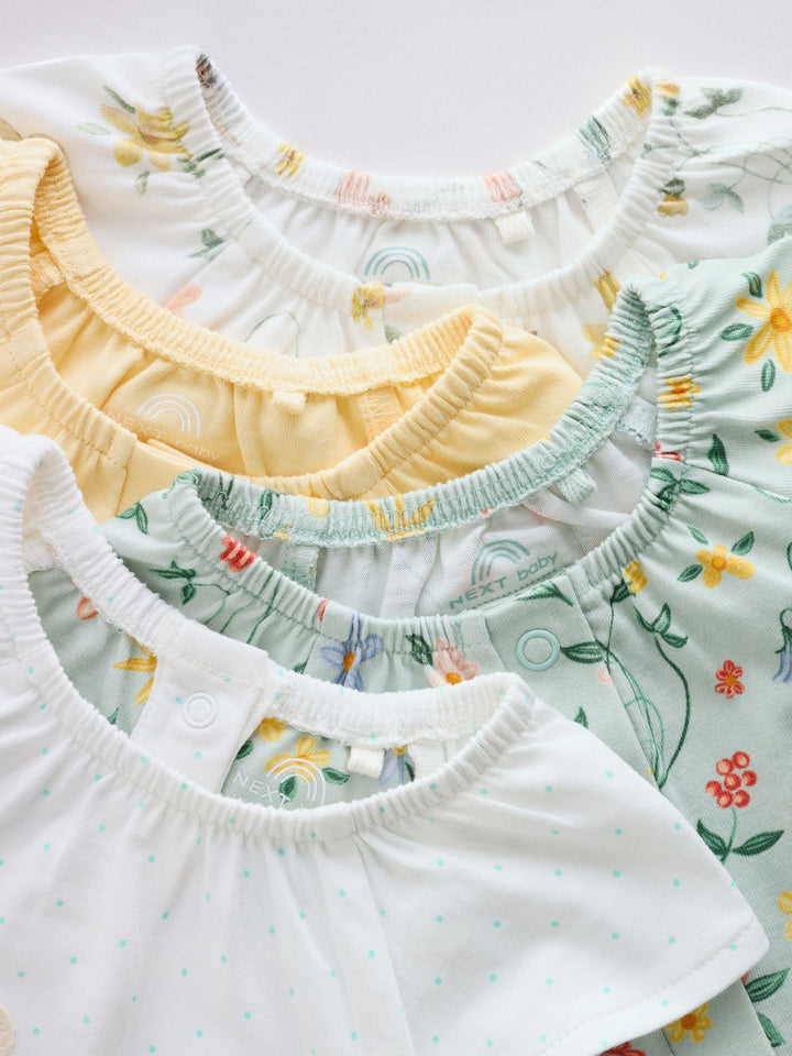 Yellow and Blue Floral Fairy Mouse 4 Pack Jersey Baby Rompers 4 Pack