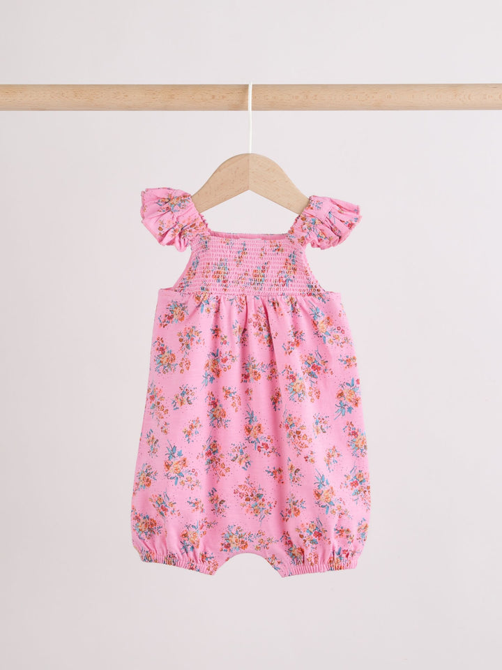 Pink Floral Frill Shoulder Baby Jersey Rompers 2 Pack