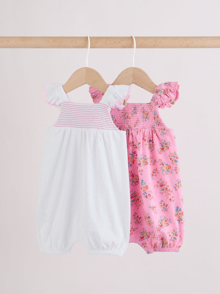 Pink Floral Frill Shoulder Baby Jersey Rompers 2 Pack