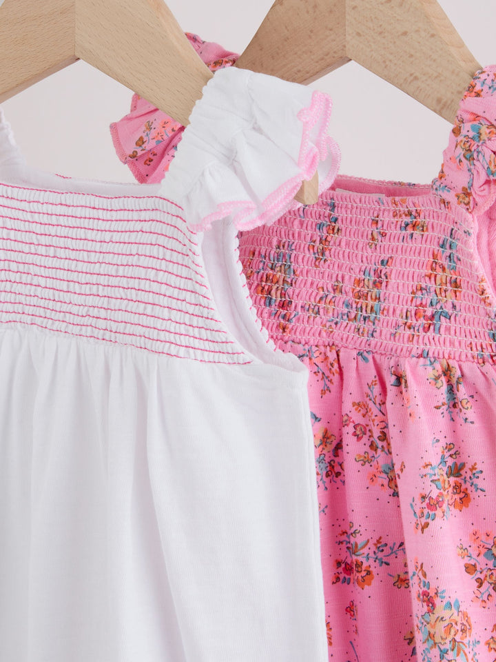 Pink Floral Frill Shoulder Baby Jersey Rompers 2 Pack