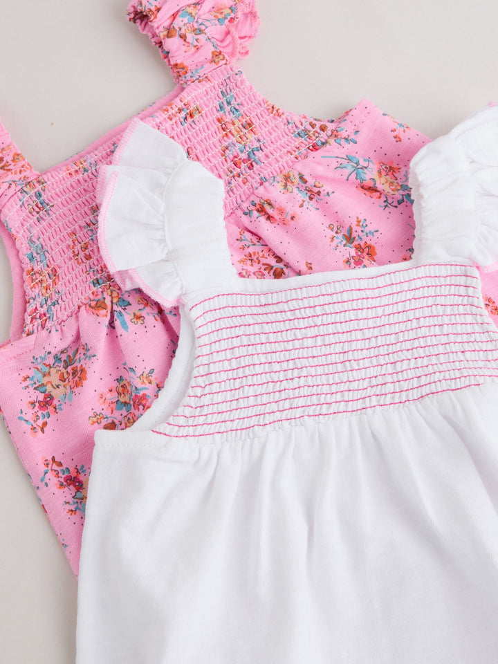 Pink Floral Frill Shoulder Baby Jersey Rompers 2 Pack