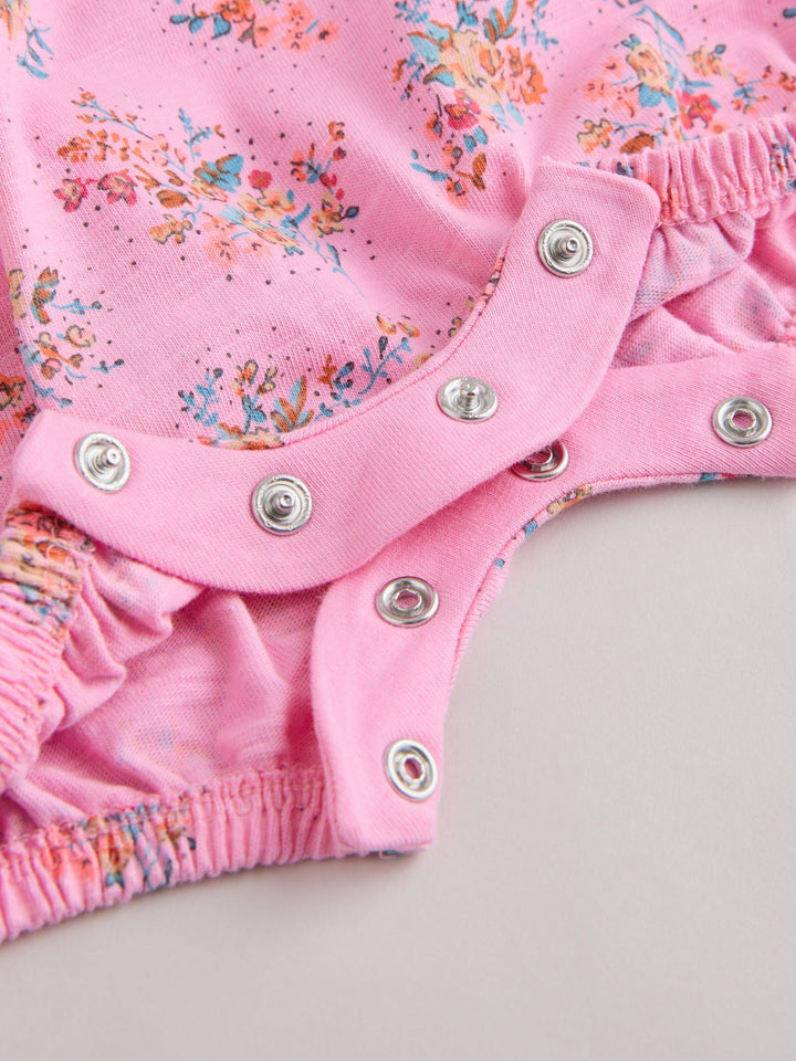 Pink Floral Frill Shoulder Baby Jersey Rompers 2 Pack