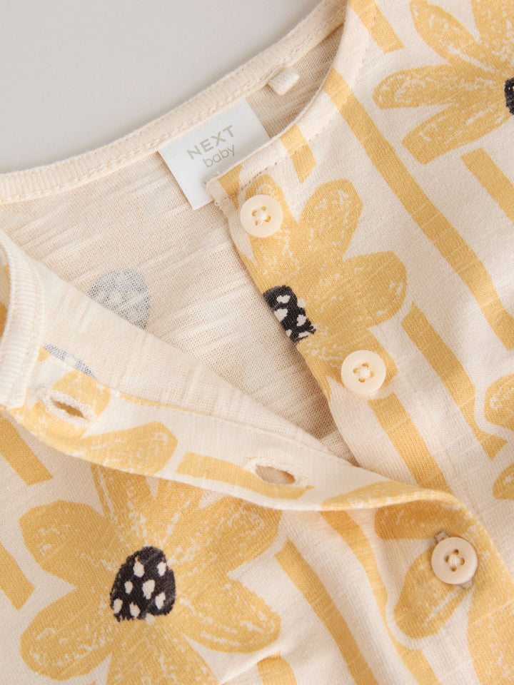 Yellow Floral Button Through Button Through Baby Rompers 3 Pack