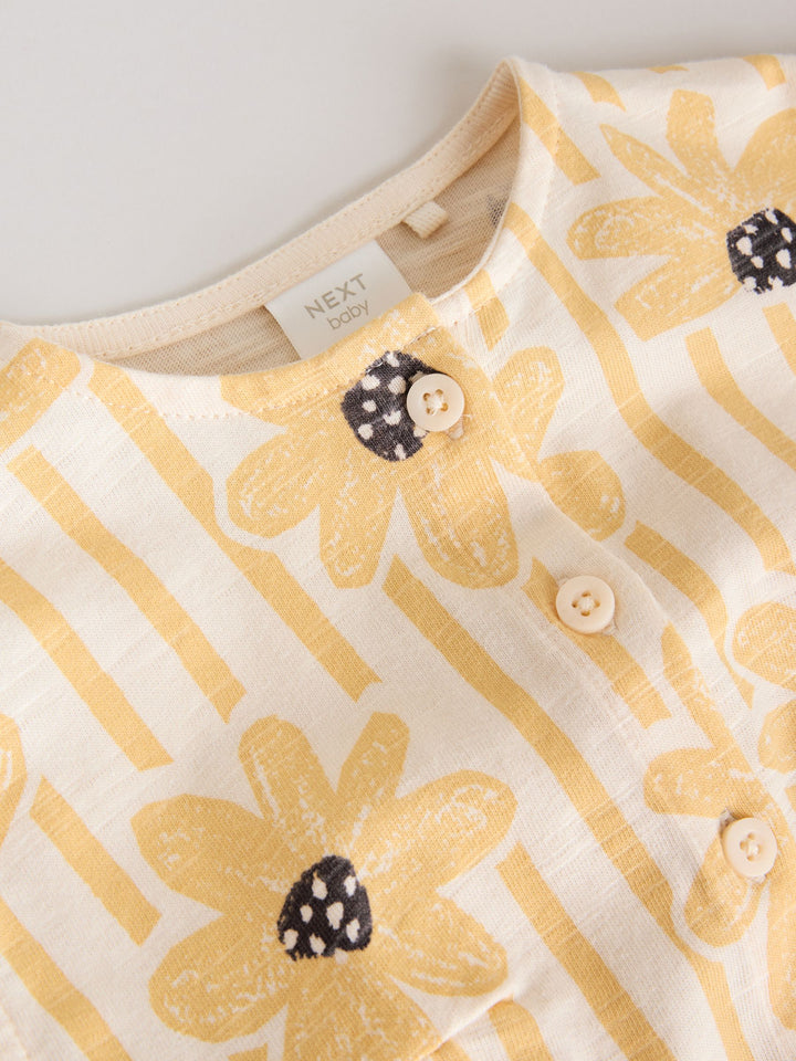 Yellow Floral Button Through Button Through Baby Rompers 3 Pack