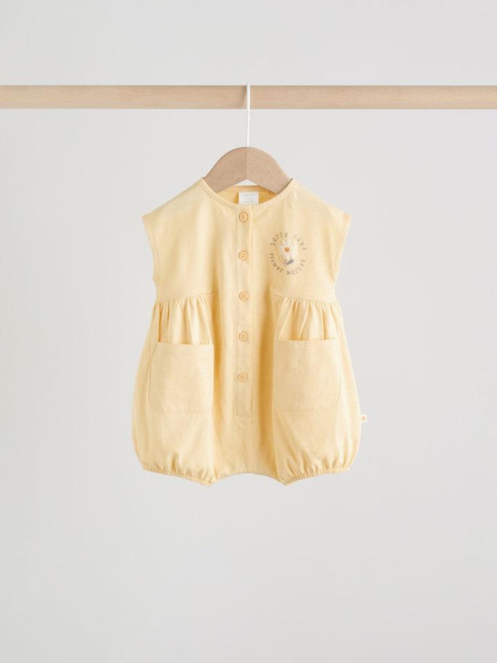 Yellow Floral Button Through Button Through Baby Rompers 3 Pack