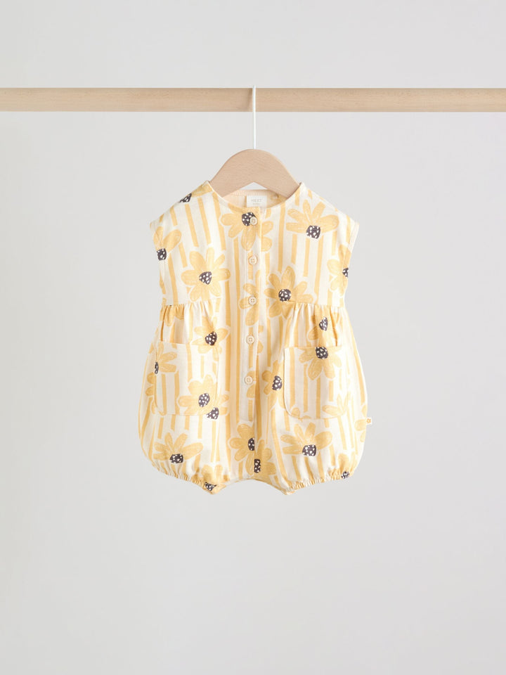 Yellow Floral Button Through Button Through Baby Rompers 3 Pack