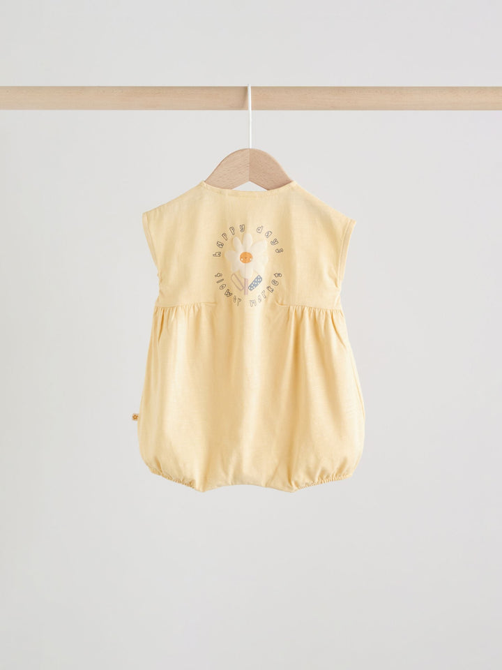 Yellow Floral Button Through Button Through Baby Rompers 3 Pack