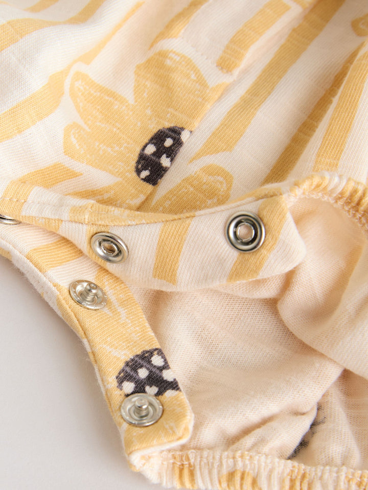 Yellow Floral Button Through Button Through Baby Rompers 3 Pack