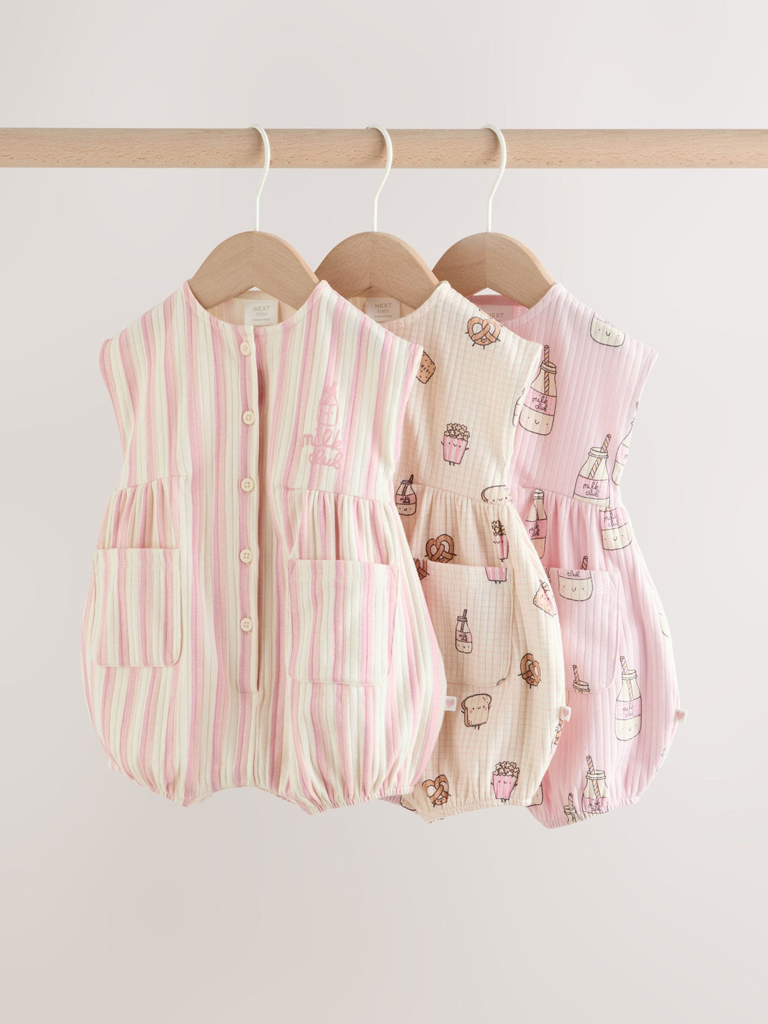 Pink Milk Club 3 Pack Baby Rompers