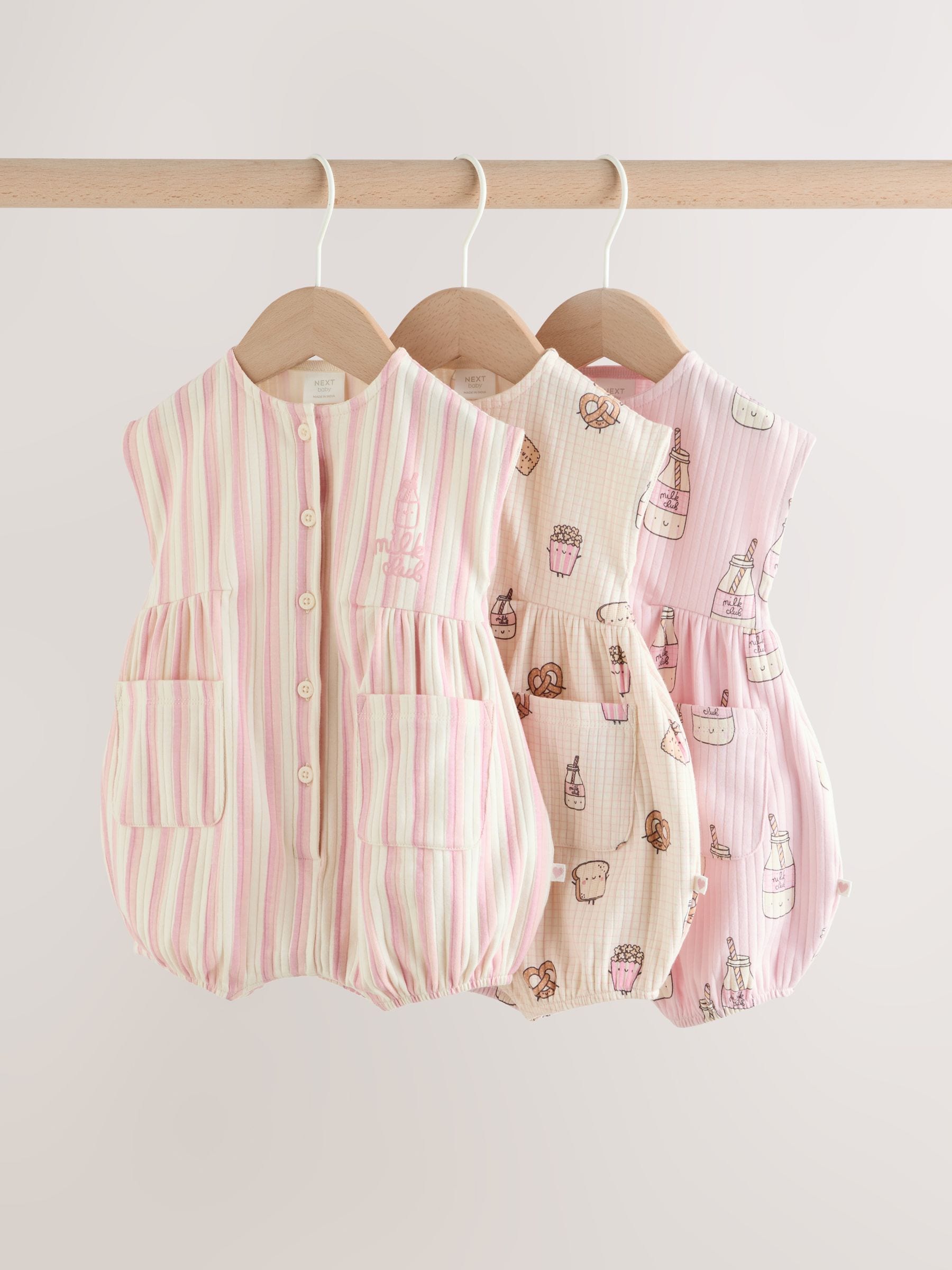 Pink Milk Club 3 Pack Baby Rompers
