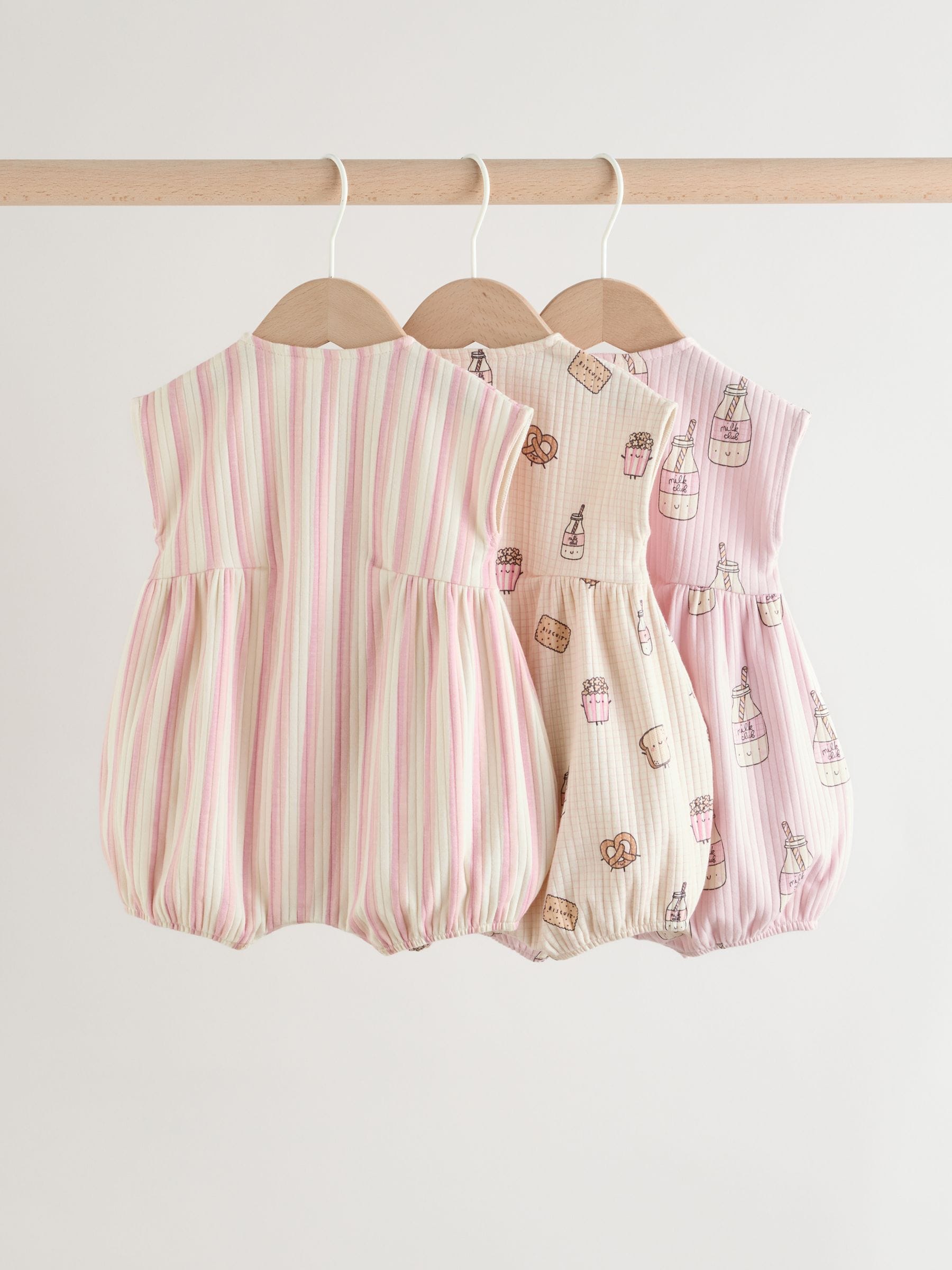 Pink Milk Club Button Through Baby Rompers 3 Pack