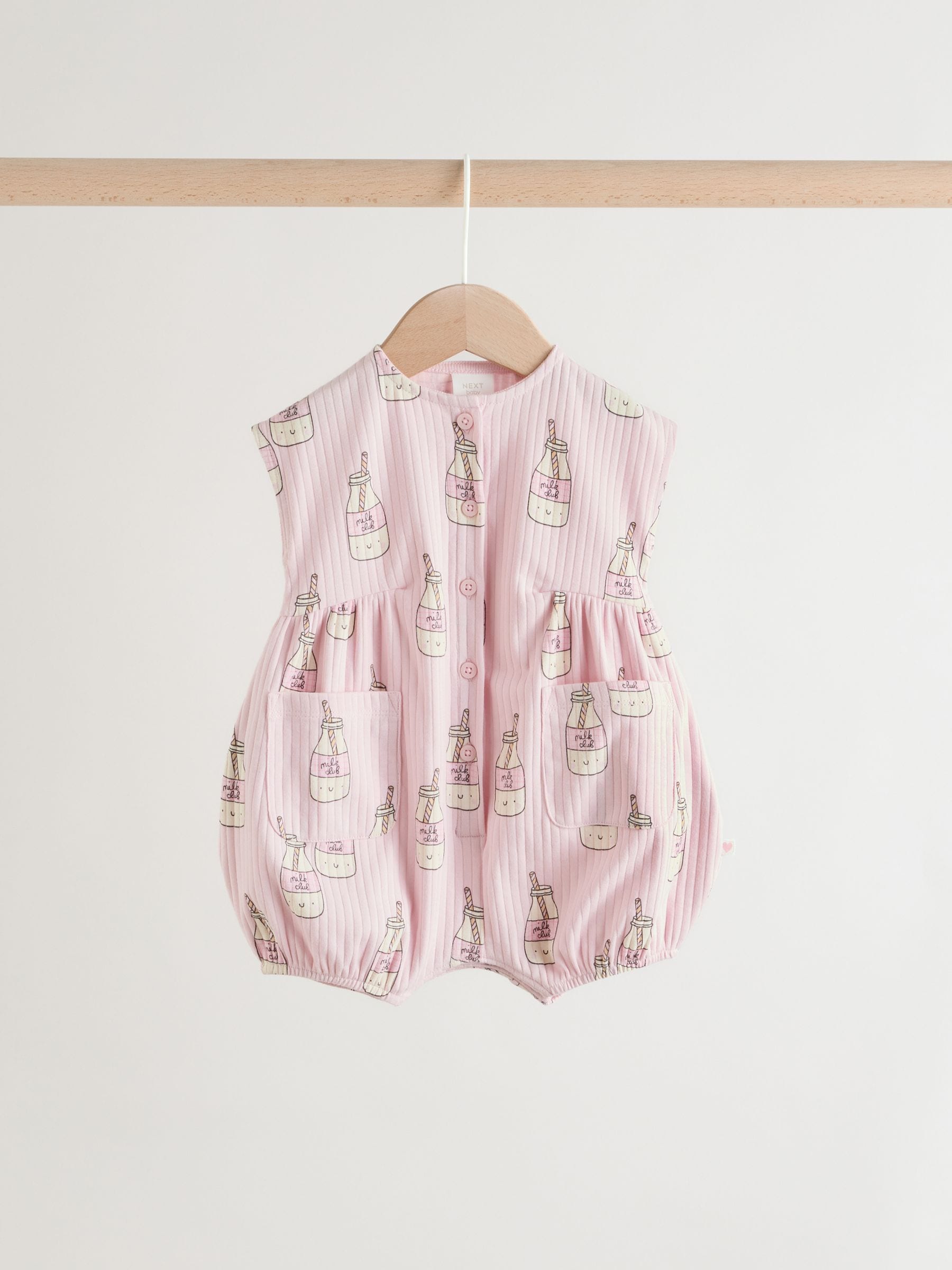 Pink Milk Club Button Through Baby Rompers 3 Pack
