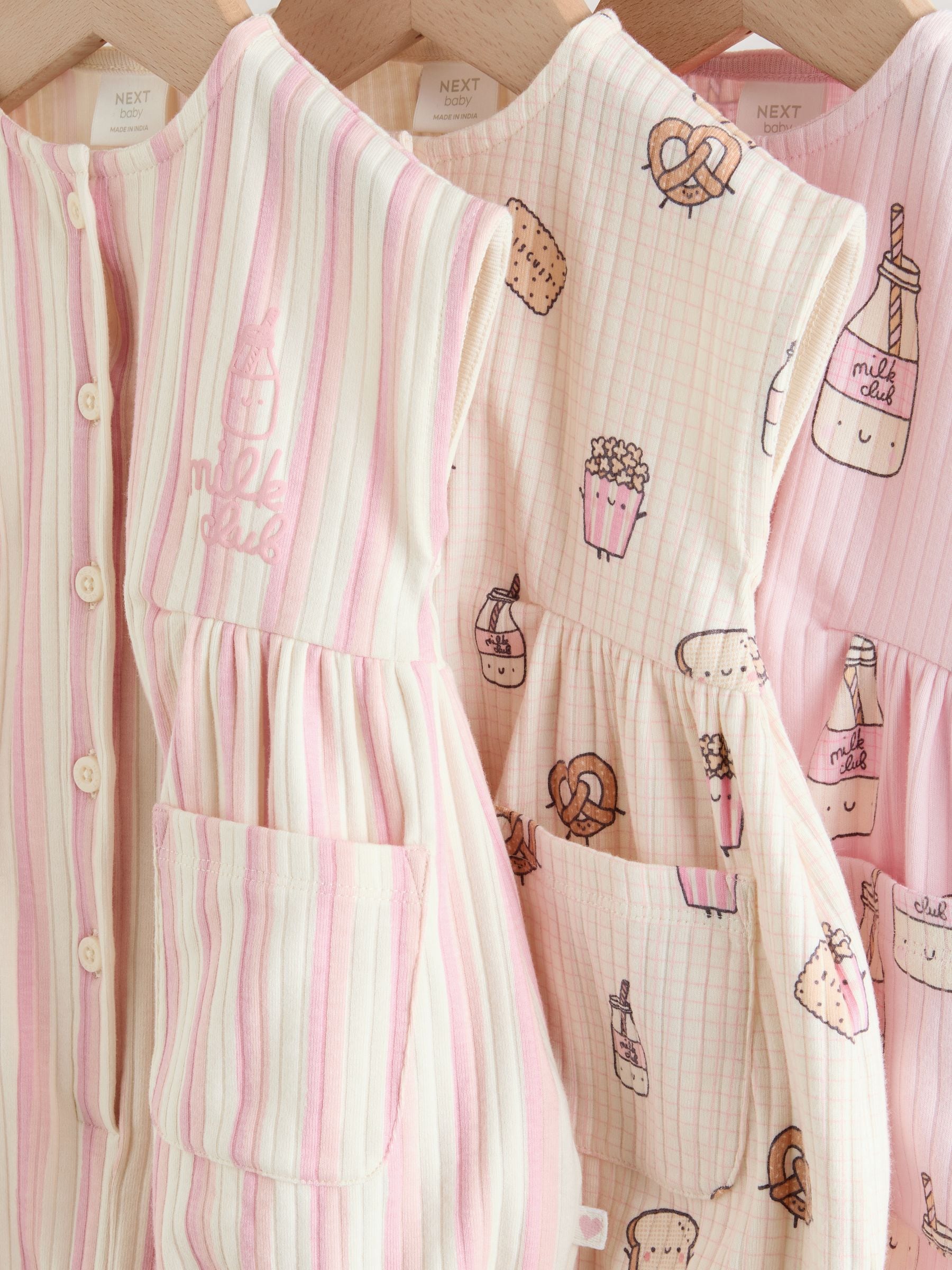 Pink Milk Club Button Through Baby Rompers 3 Pack