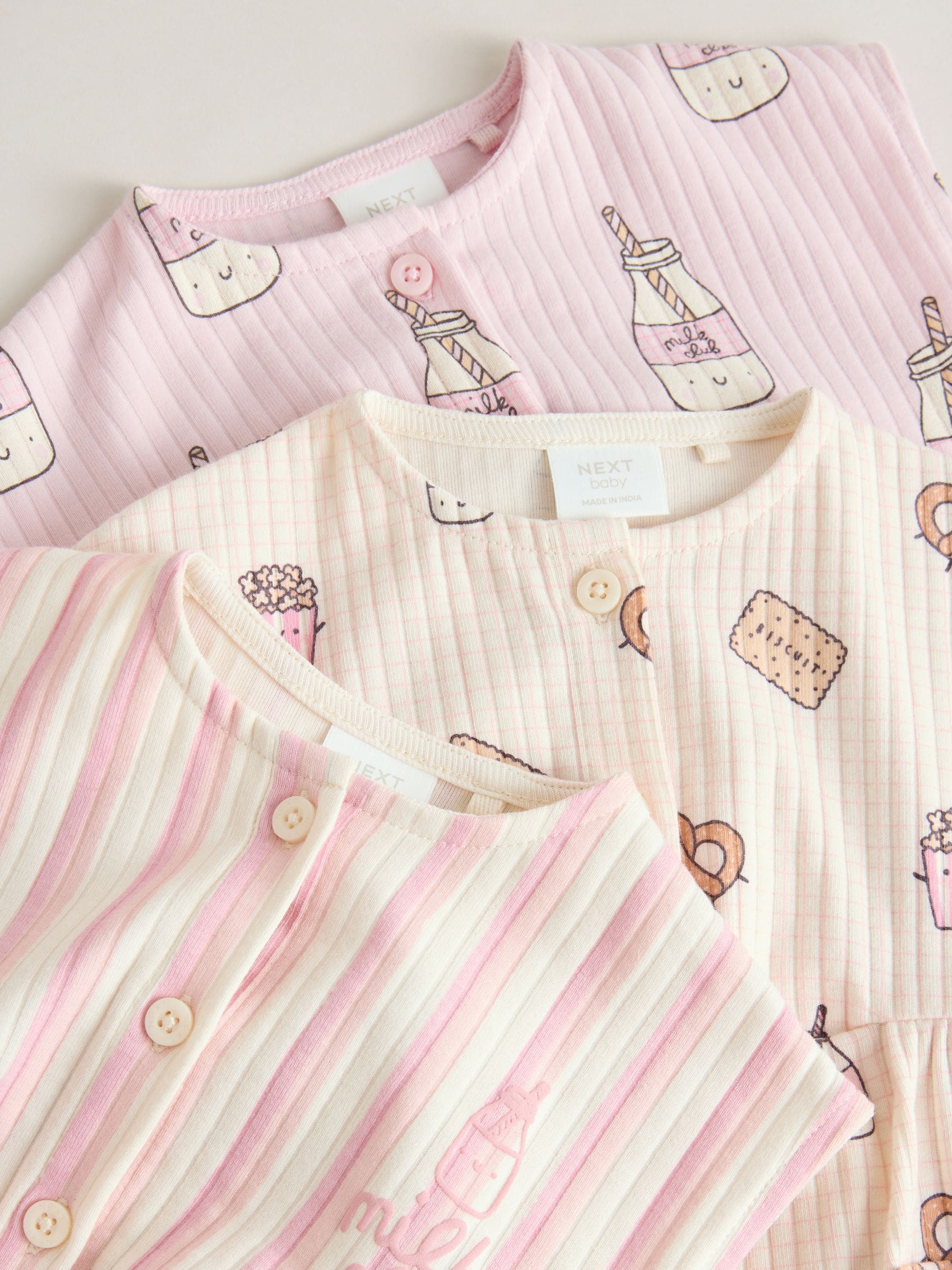 Pink Milk Club Button Through Baby Rompers 3 Pack