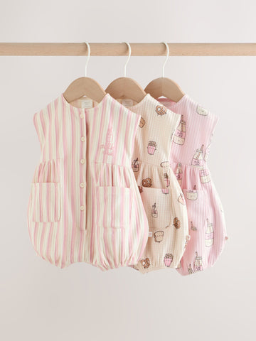 Pink Milk Club Button Through Baby Rompers 3 Pack