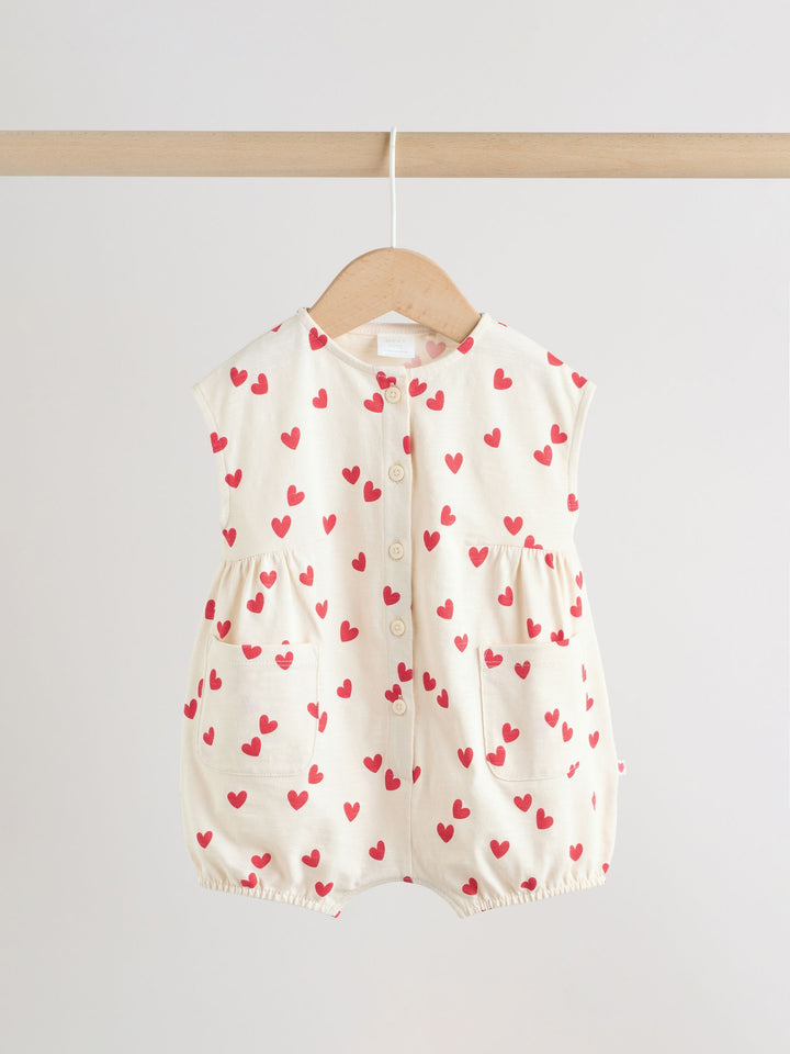 Red Heart Printed Button Through Button Through Baby Rompers 3 Pack