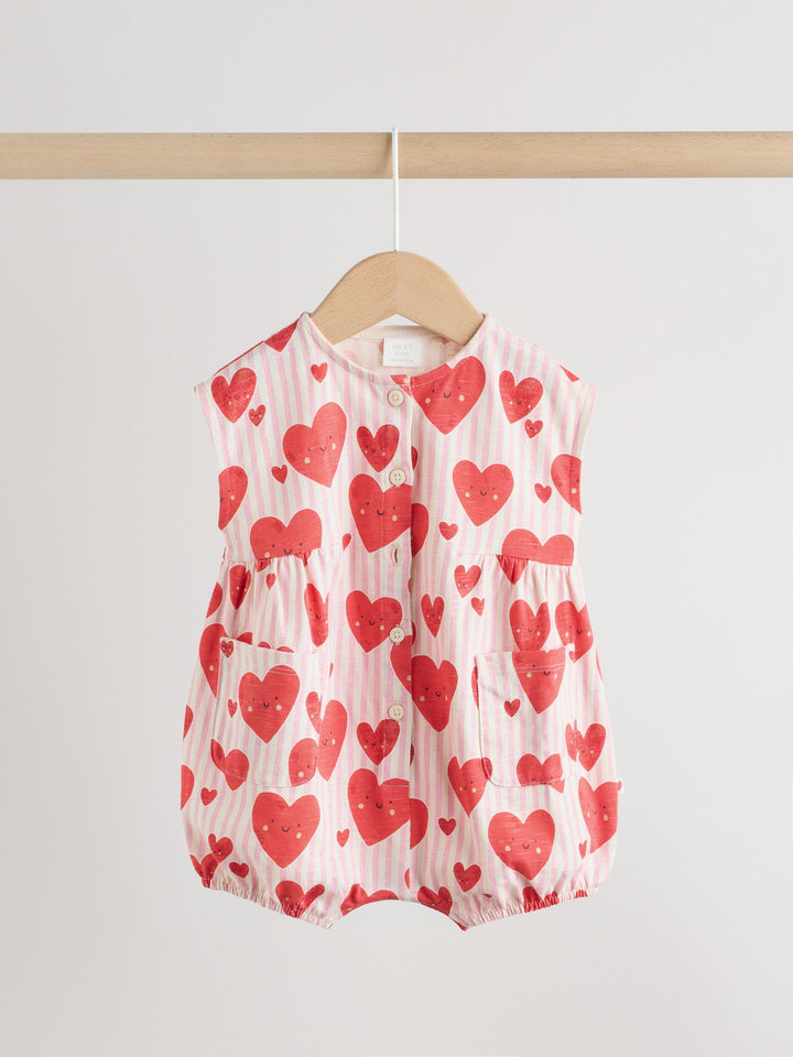 Red Heart Printed Button Through Button Through Baby Rompers 3 Pack