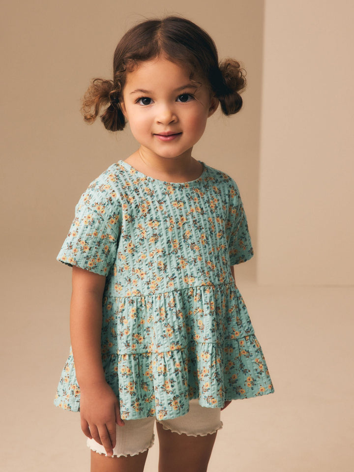 Blue Ditsy Floral Short Sleeve Blouse Shorts Set (3mths-8yrs)