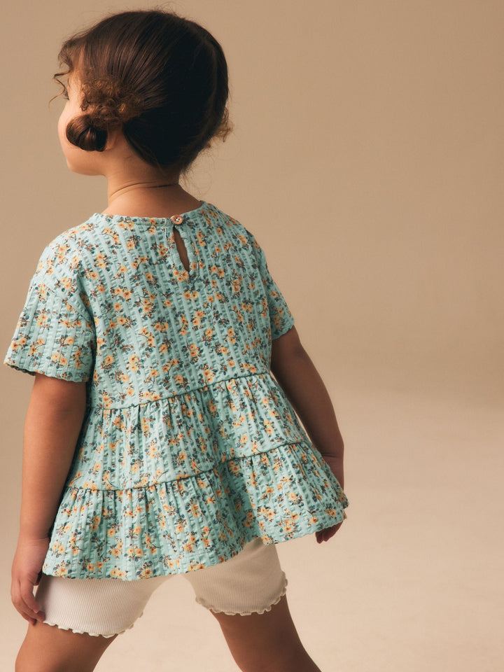 Blue Ditsy Floral Short Sleeve Blouse Shorts Set (3mths-8yrs)