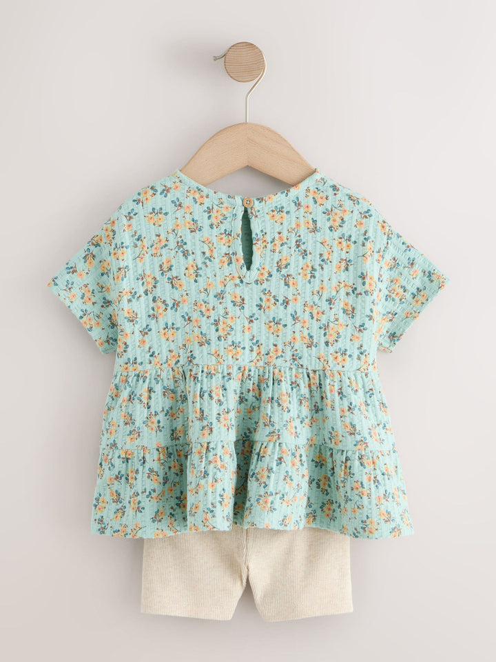 Blue Ditsy Floral Short Sleeve Blouse Shorts Set (3mths-8yrs)