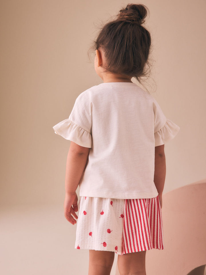 Ecru White Bunny Cherry Short Sleeve T-Shirt and Shorts Set (3mths-7yrs)