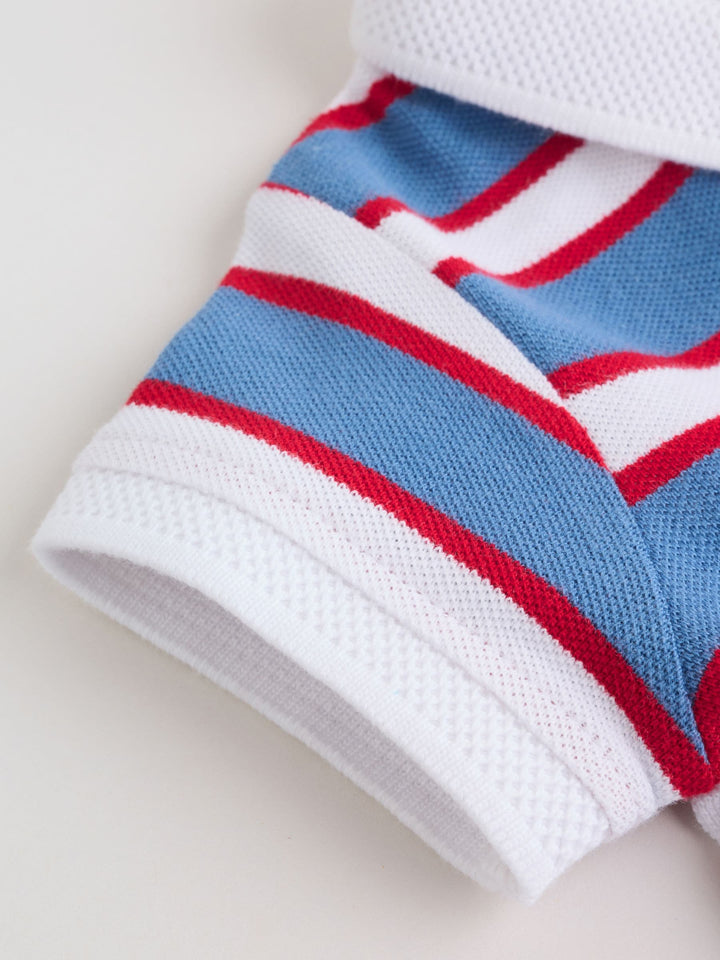 Red/Blue Rugby Striped Smart Collar Baby Rompers 2 Pack