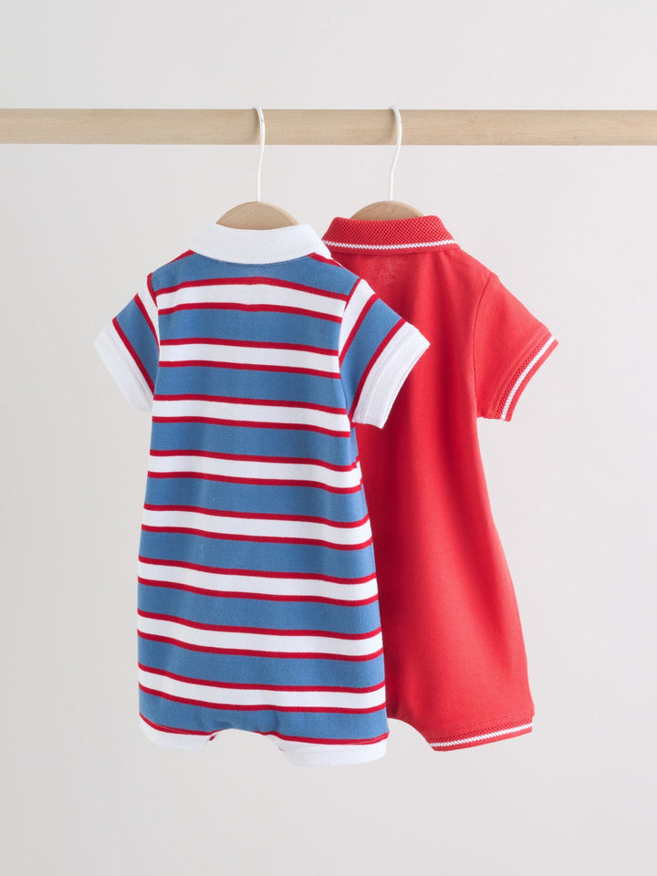 Red/Blue Rugby Striped Smart Collar Baby Rompers 2 Pack