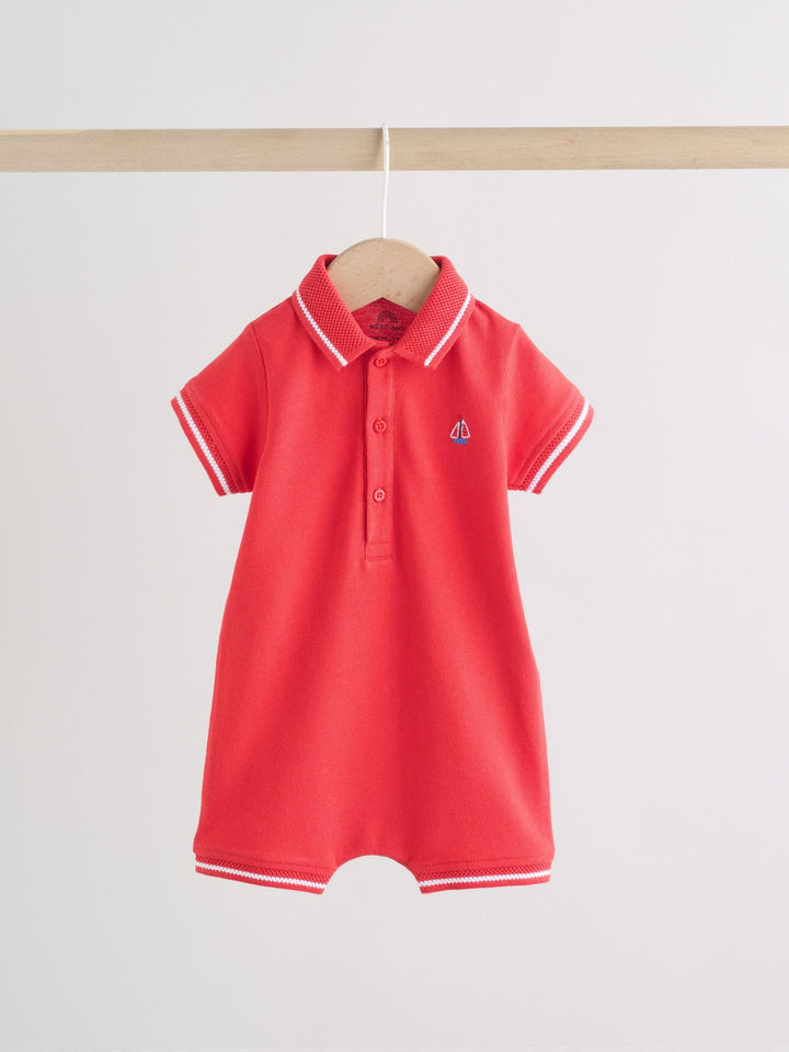 Red/Blue Rugby Striped Smart Collar Baby Rompers 2 Pack