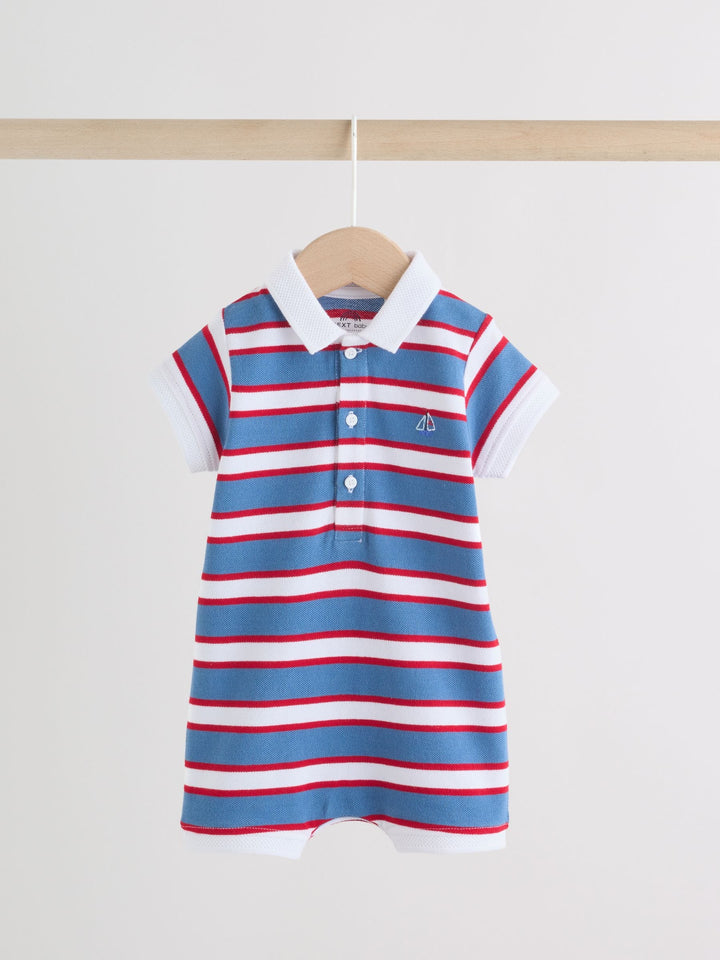 Red/Blue Rugby Striped Smart Collar Baby Rompers 2 Pack
