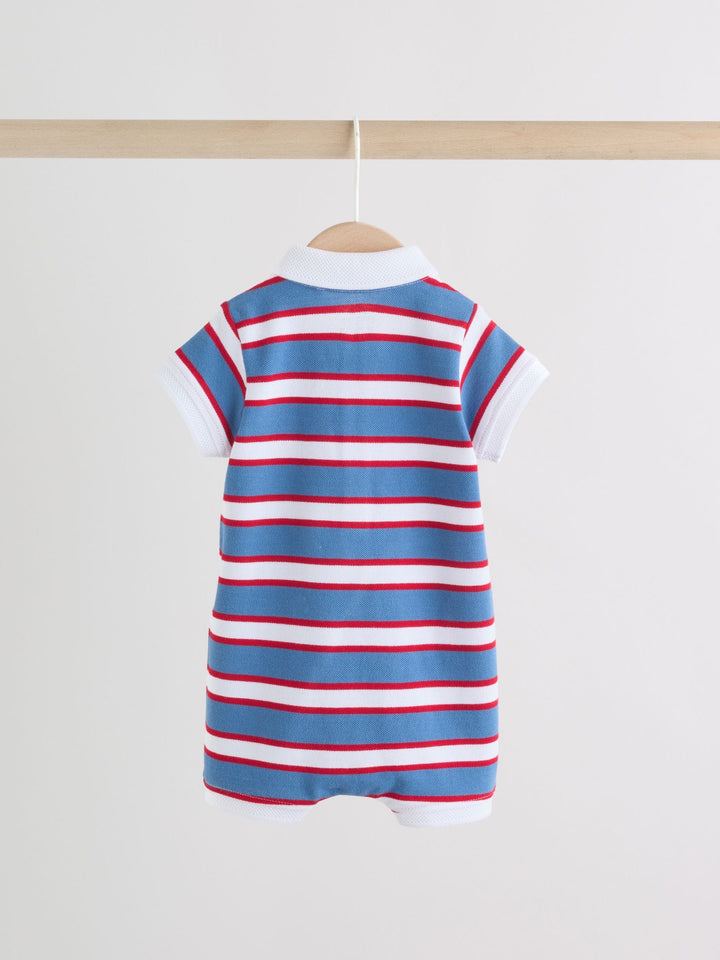Red/Blue Rugby Striped Smart Collar Baby Rompers 2 Pack