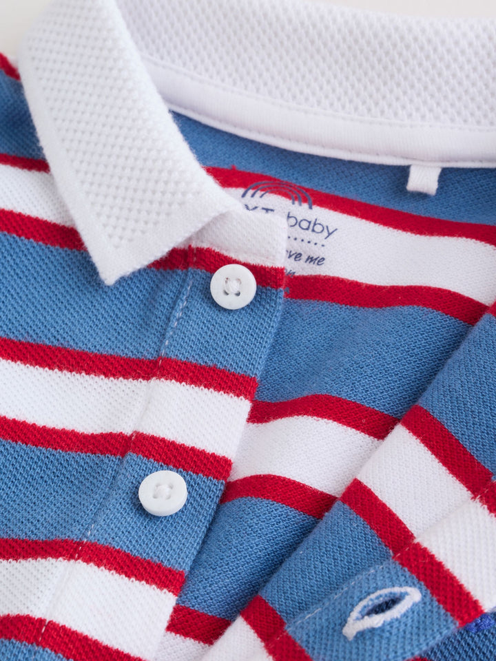 Red/Blue Rugby Striped Smart Collar Baby Rompers 2 Pack