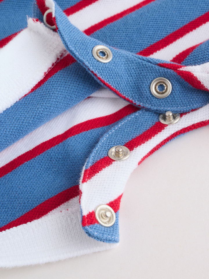 Red/Blue Rugby Striped Smart Collar Baby Rompers 2 Pack
