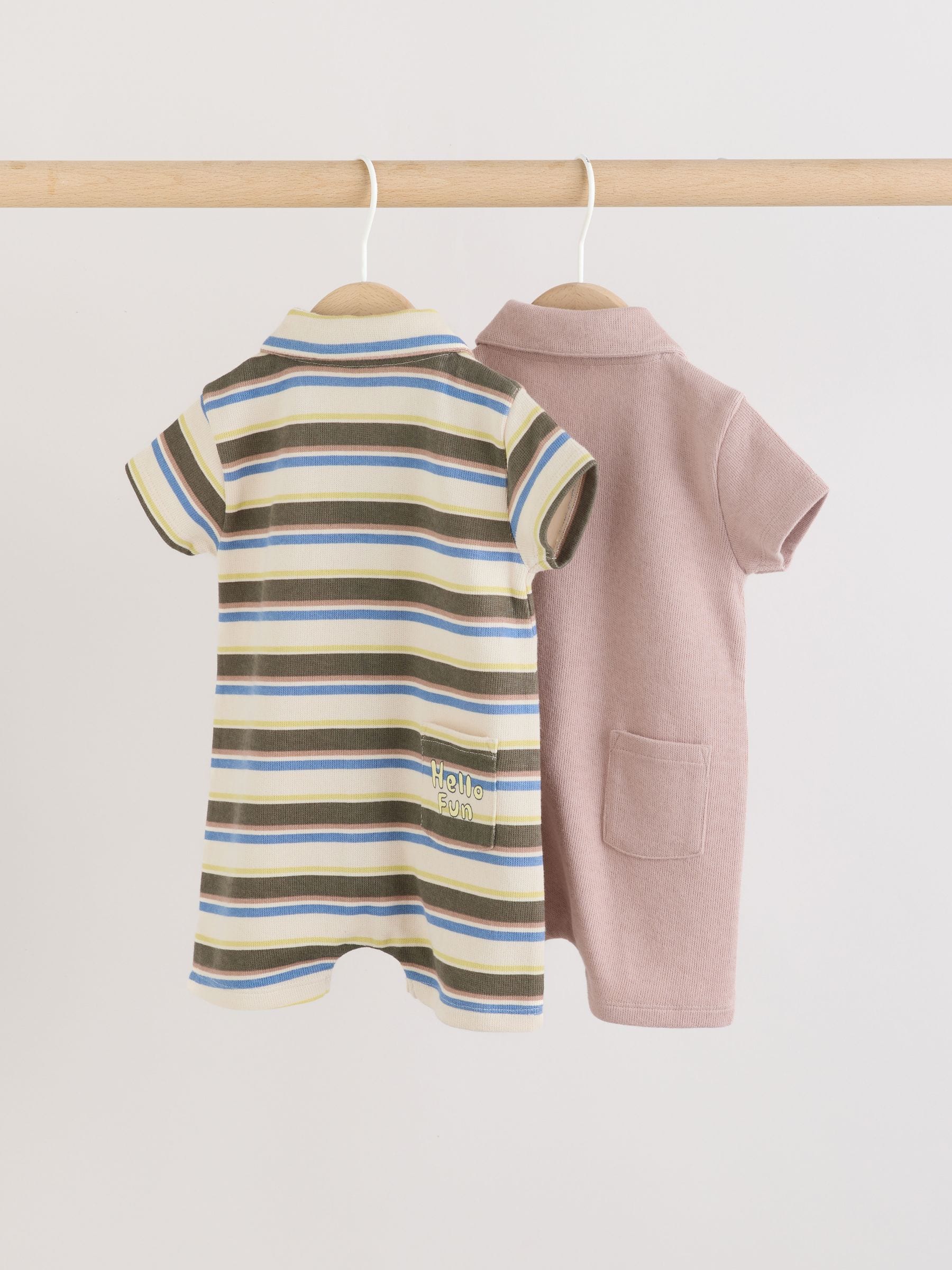 Green Multi Smart Collar Baby Rompers 2 Pack
