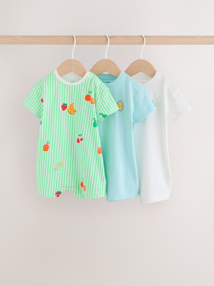 Blue Fruit Print Jersey Baby Rompers 3 Pack