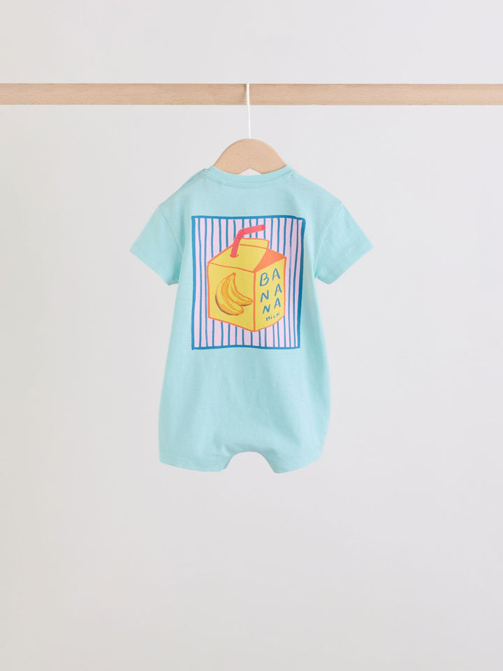 Blue Fruit Print Jersey Baby Rompers 3 Pack