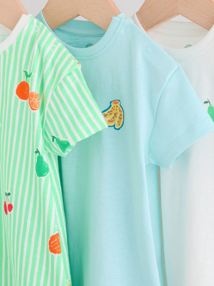 Blue Fruit Print Jersey Baby Rompers 3 Pack