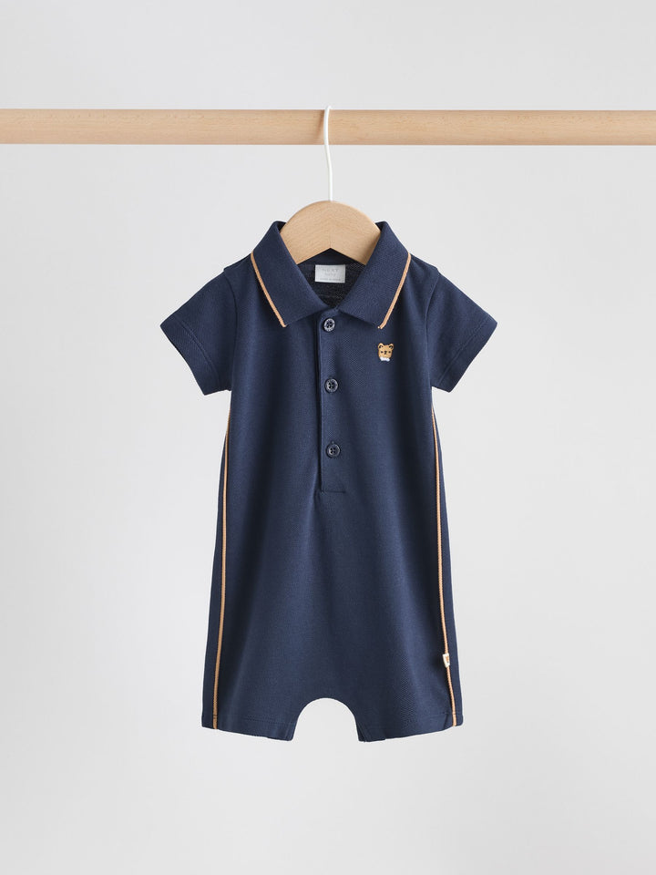 Navy/White Smart Collar Baby Rompers 2 Pack