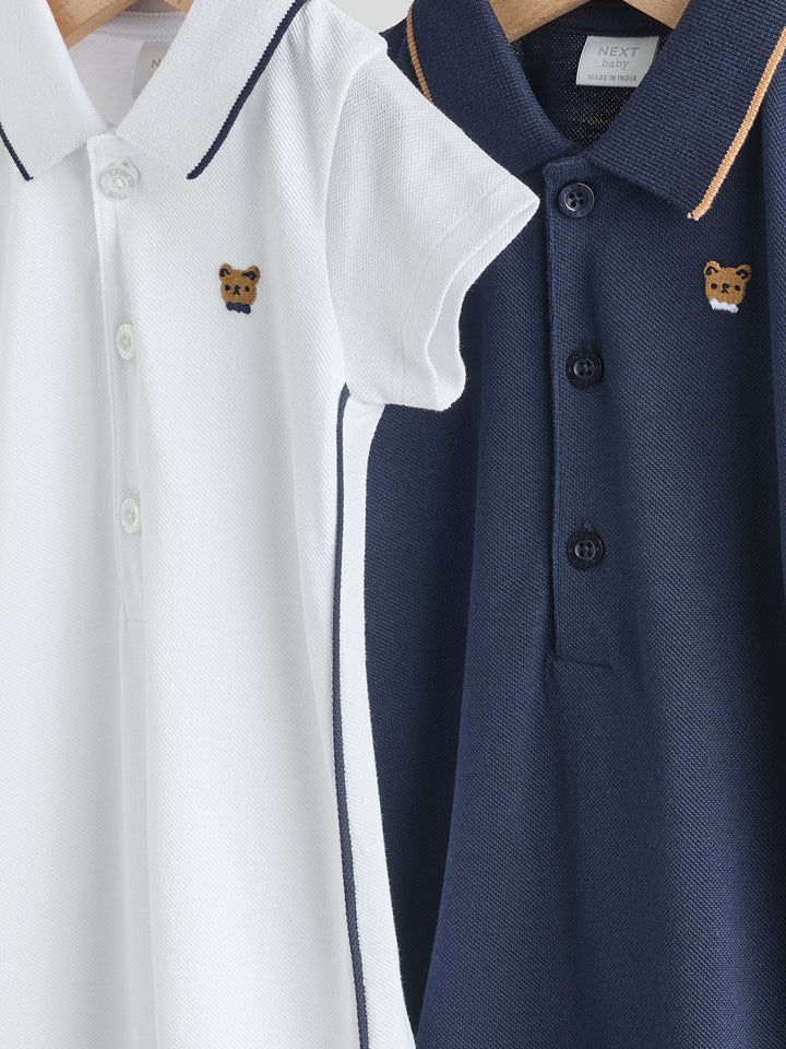 Navy/White Smart Collar Baby Rompers 2 Pack